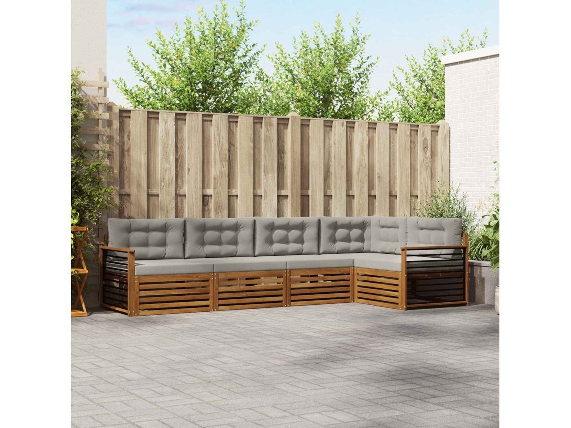 Vidaxl Conjunto De Sofás Para Exterior 5 Unid. Cinza Natural E Claro