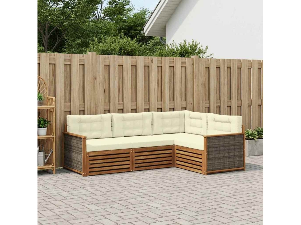 Vidaxl Conjunto De Sofás Para Exterior 4 Pcs Natural E Creme