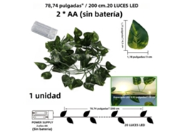 Um Pacote De Luzes Artificiais Em Formato De Folha Verde, Com 2 Metros (78,74 Polegadas) De Comprimento E 20 Lâmpadas Led.