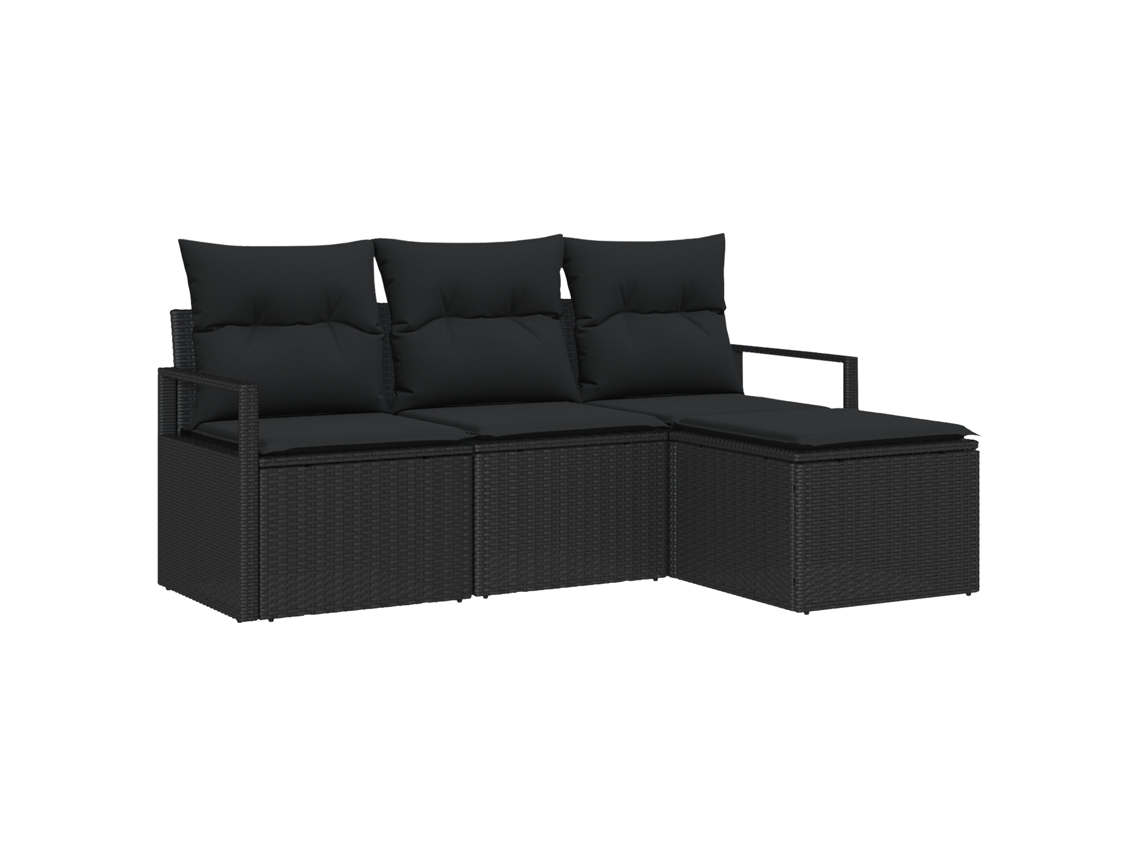 Conjunto 4 Sofá De Jardim Vidaxl Preto Vime Pe (175 X 117 X 85 Cm)
