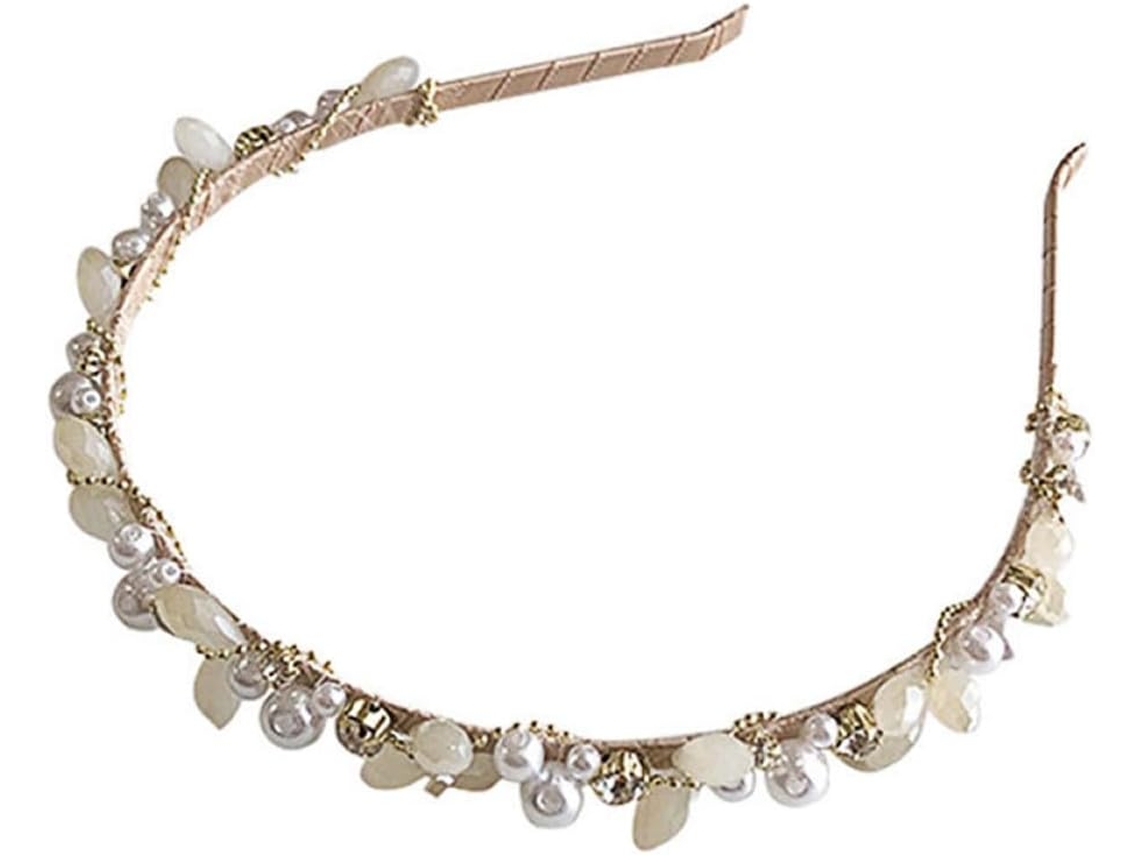 Tiara Flandres Folha elegante com pérolas e strass, acessório para cabelo.