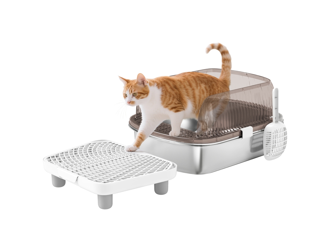 Caixa Areia Gatos Inox Bordas Altas Pá Área Descarte Cinza