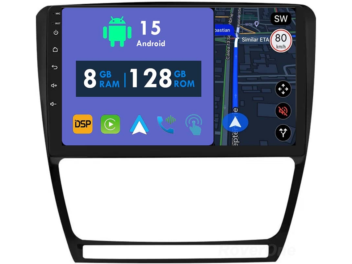 Auto Rádio Carro Bluetooth Autoradio 8GB RAM 128G ROM CarPlay Navegação GPS Ecrã Táctil RoverOne para Skoda Octavia 2 A5 2007-2013  