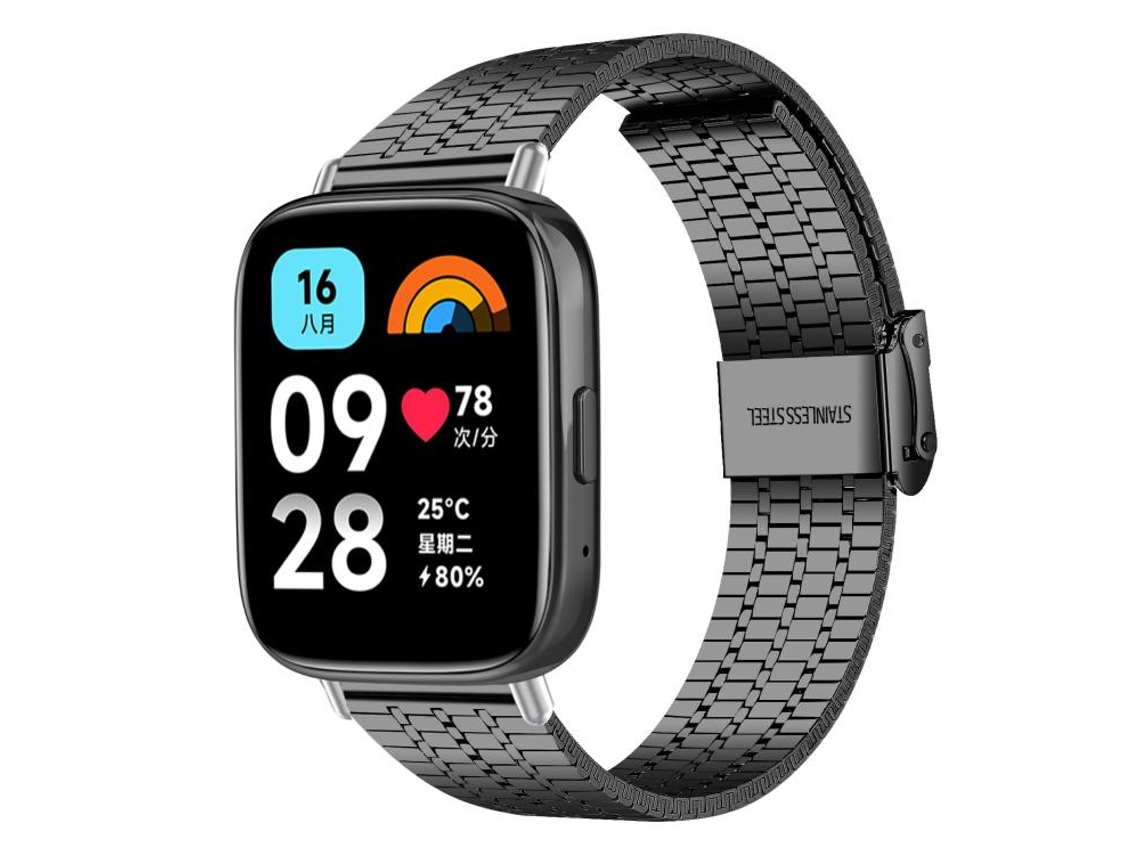Bracelete Para Redmi Watch 3 Active / Lite - Aço Inoxidável - Fivela Sete Contas Preta