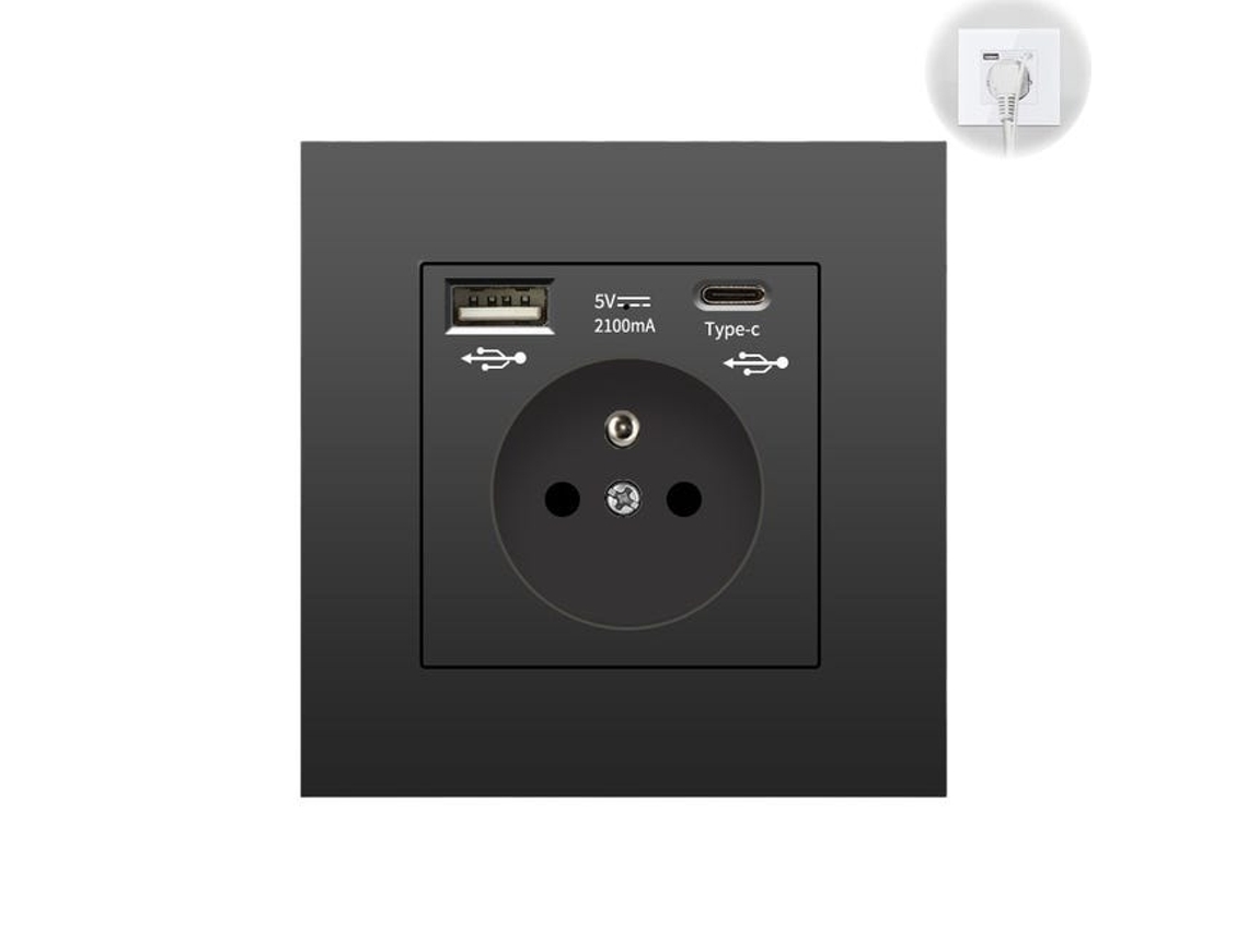 Tomada de Parede Preta com Usb e Tipo C BRILVIBERA | BRILVIBERA