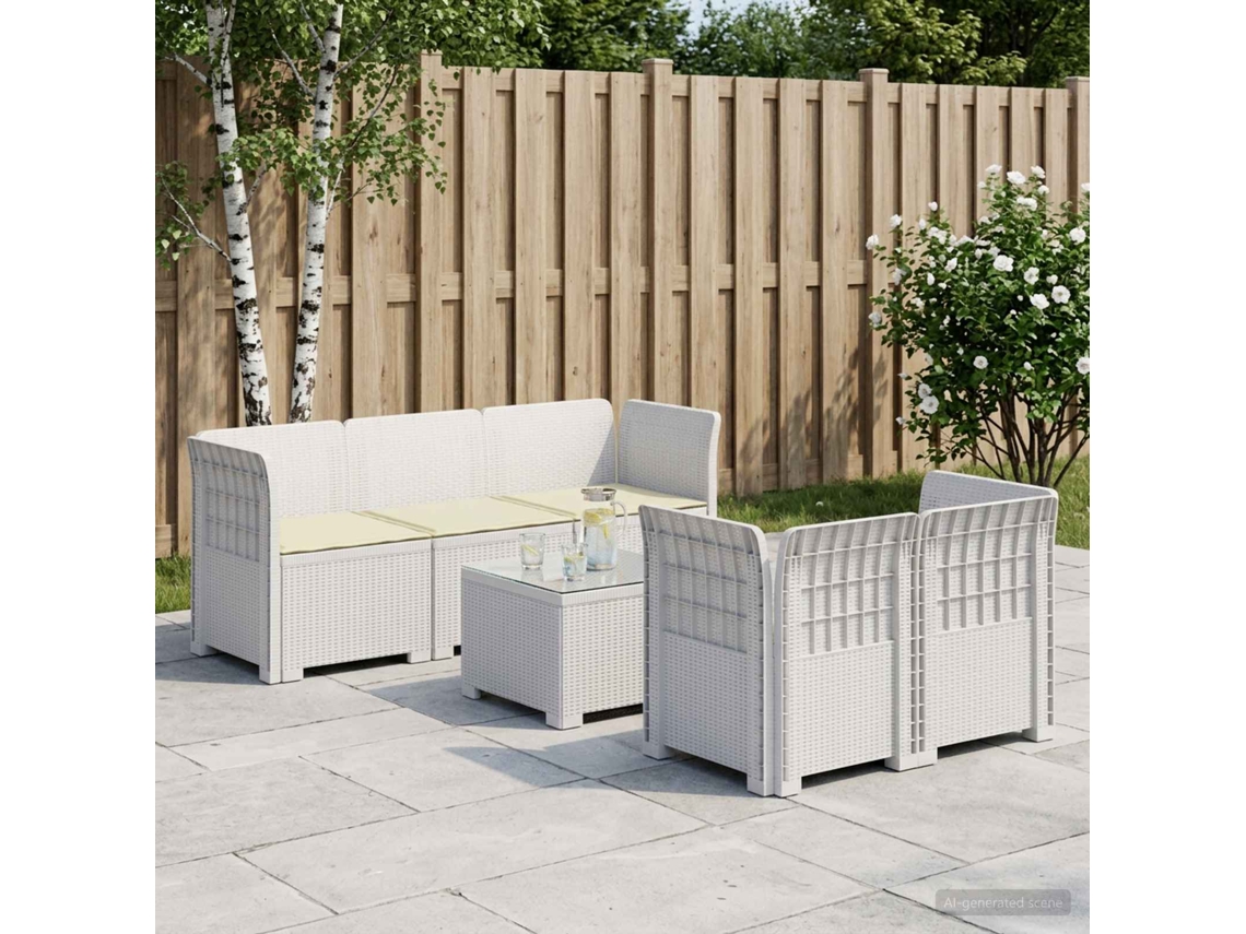 Vidaxl Sofá De Jardim De 5 Pessoas Com Almofadas Visual De Rattan Pp
