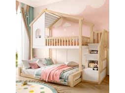 Beliche Casinha 90/140x200 Cm com Grades, Escada, Janelas, Branco e Natural VSOGA