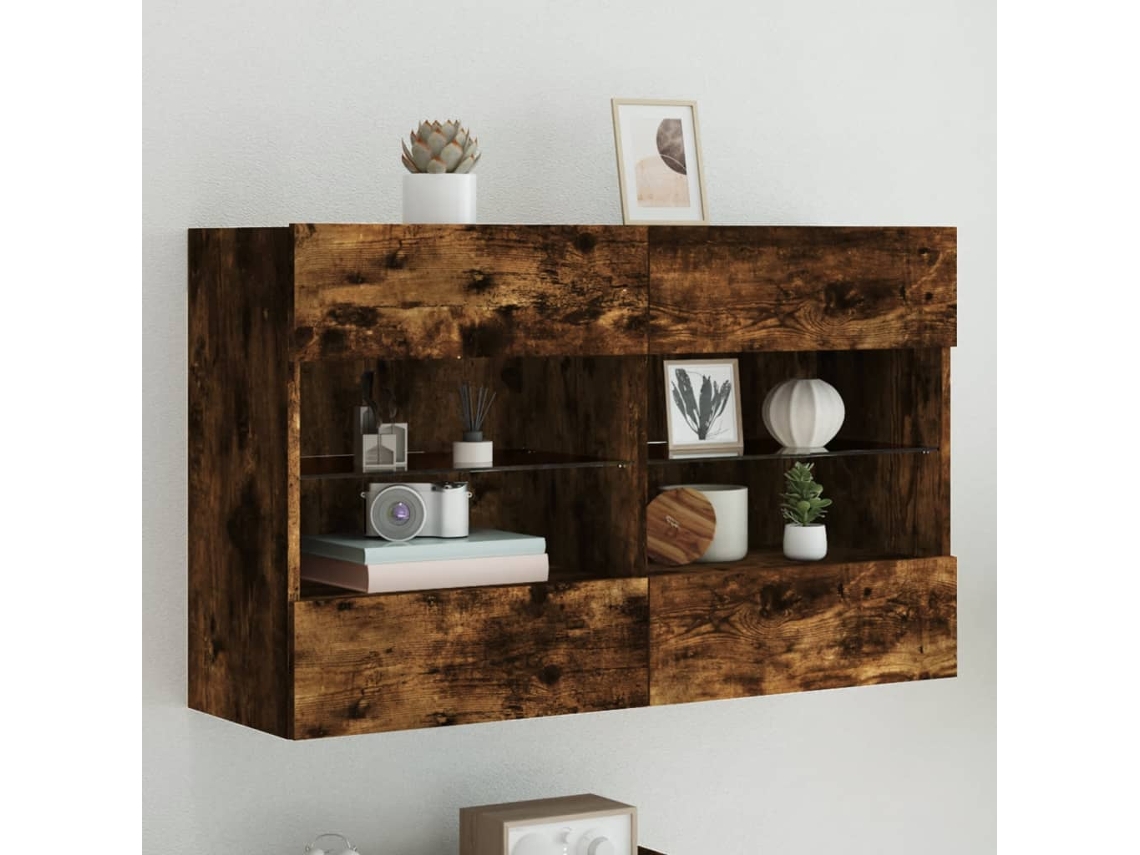 Vidaxl Móvel Parede P/ Tv C/ Luzes Led 98,5x30x60,5 Cm Carvalho Fumado