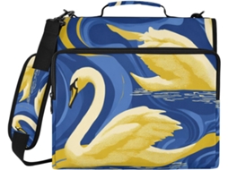 Elegante organizador de arquivos em formato de cisne dourado e azul, com 3 argolas, 8 cm de altura e compartimentos inclusos.