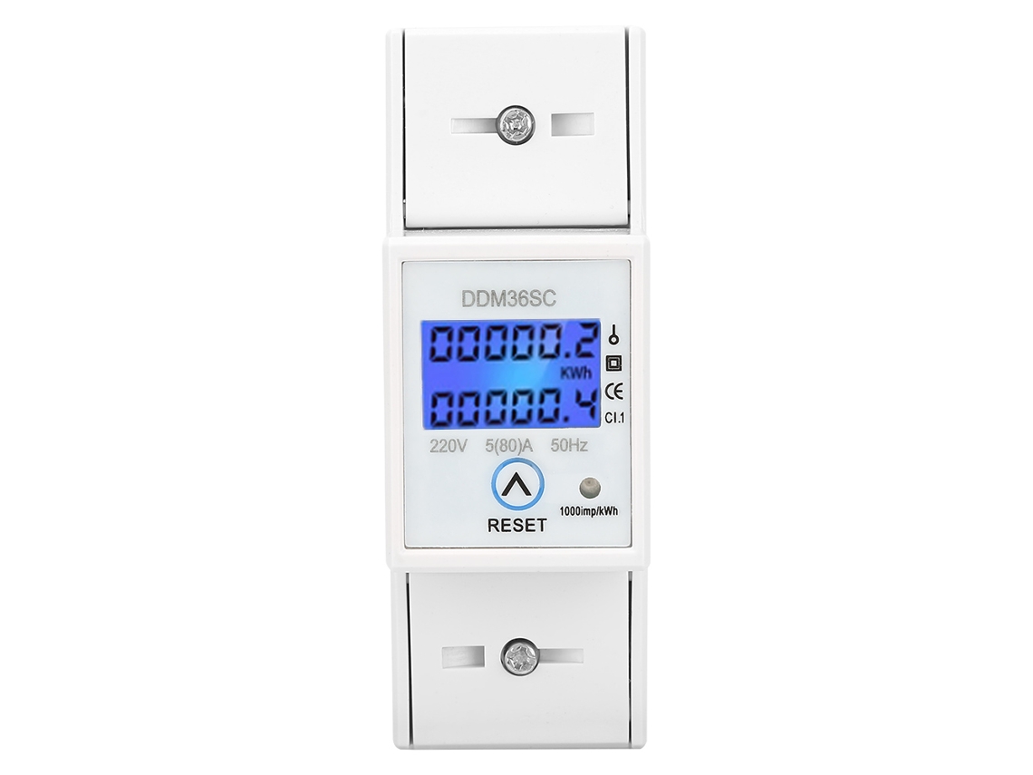 Medição Energia Elétrica Din Rail 2p Lcd Ddm36sc 5 80a Kwh Contador Eletrônico | S/MARCA