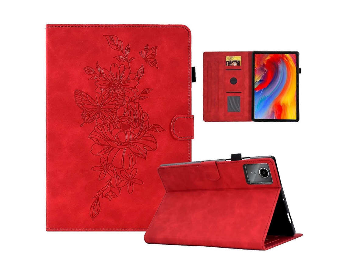 Capa De Tablet, Couro Pu Com Borboleta Em Relevo, Proteção E Suporte, Flip Para Tablet 12.1 Polegadas 2025red