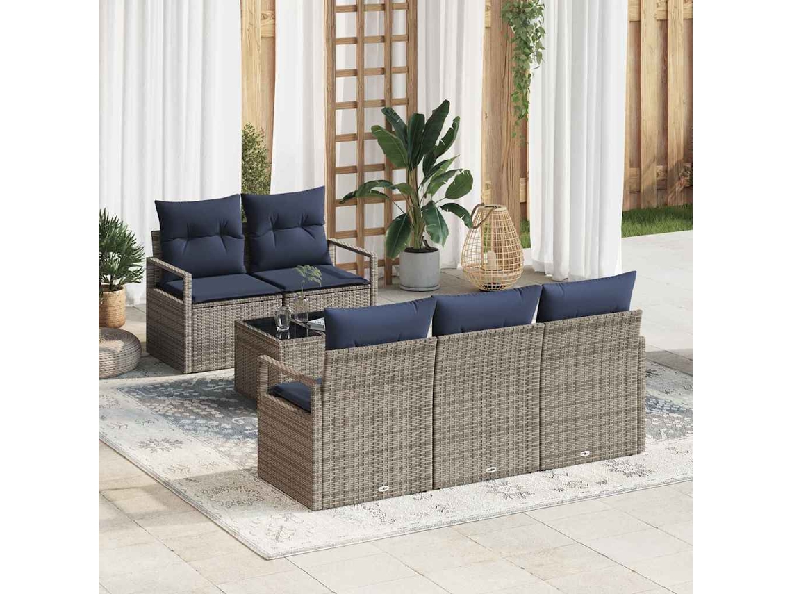 Vidaxl Conjunto De Sofás 6 Pcs Cinza E Azul Marinho Vime Pe
