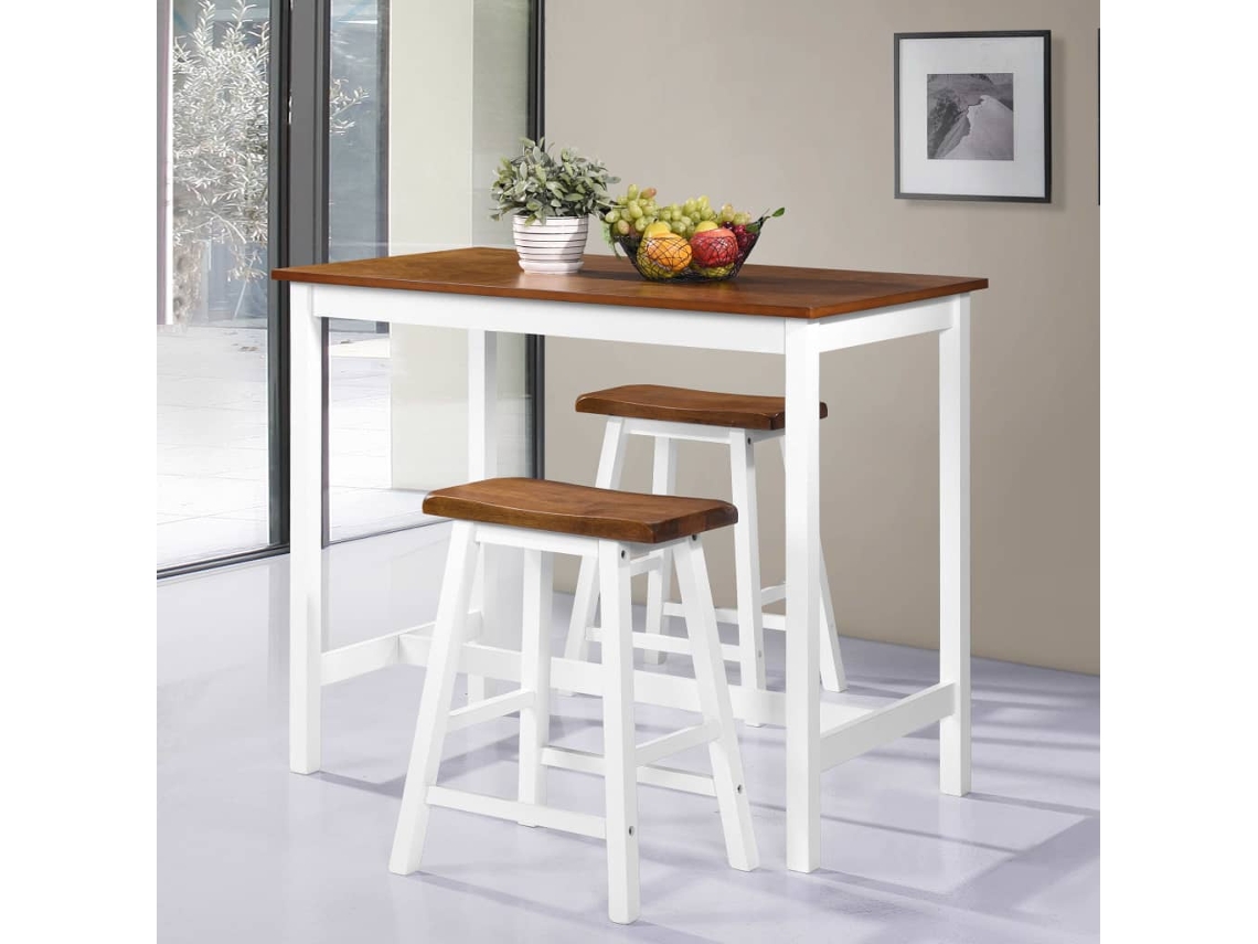 Vidaxl Conjunto Mesa E Bancos De Bar 3 Pcs Madeira Maciça
