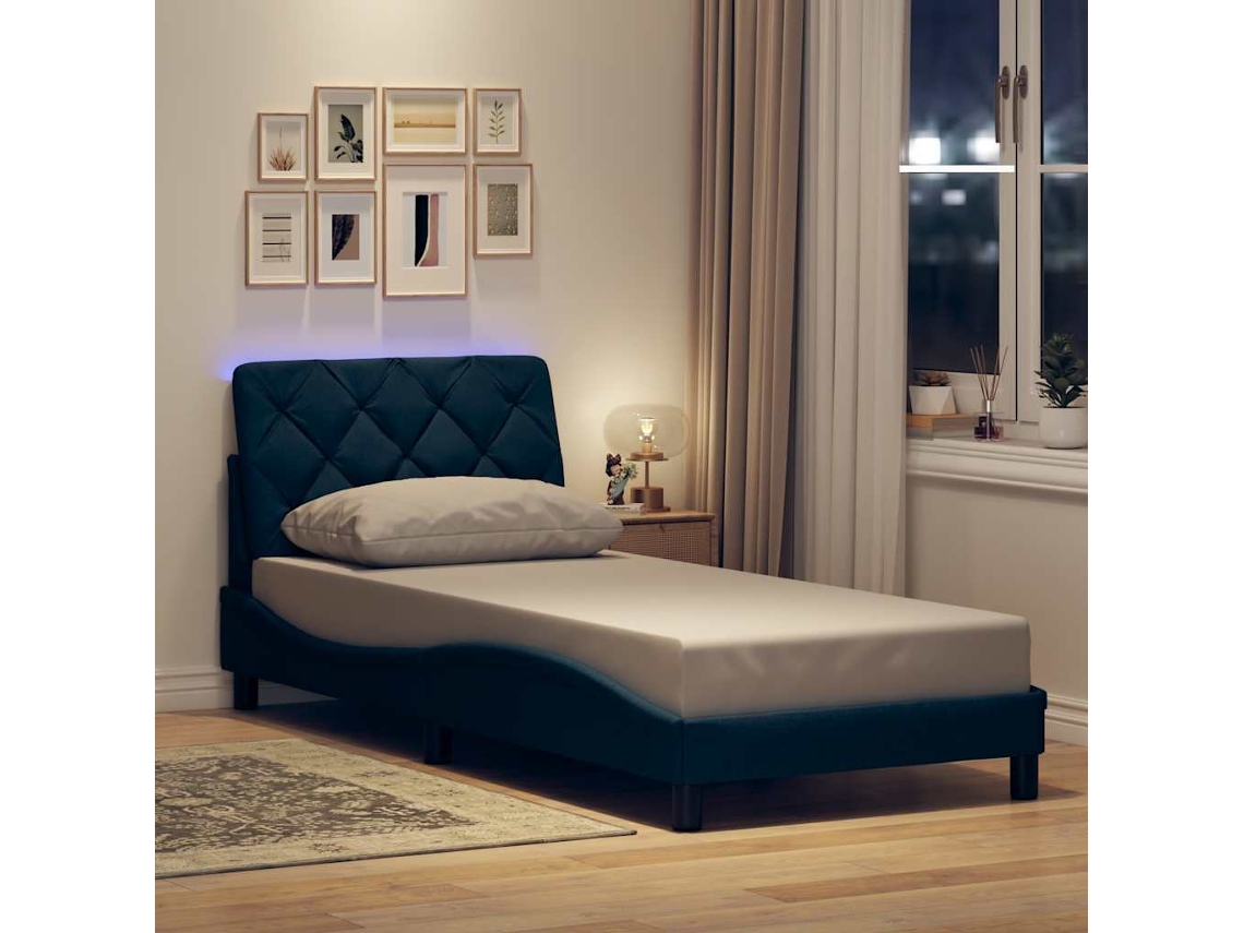 Estrutura De Cama Com Led Sem Colchão 80x200 Cm Tecido Azul