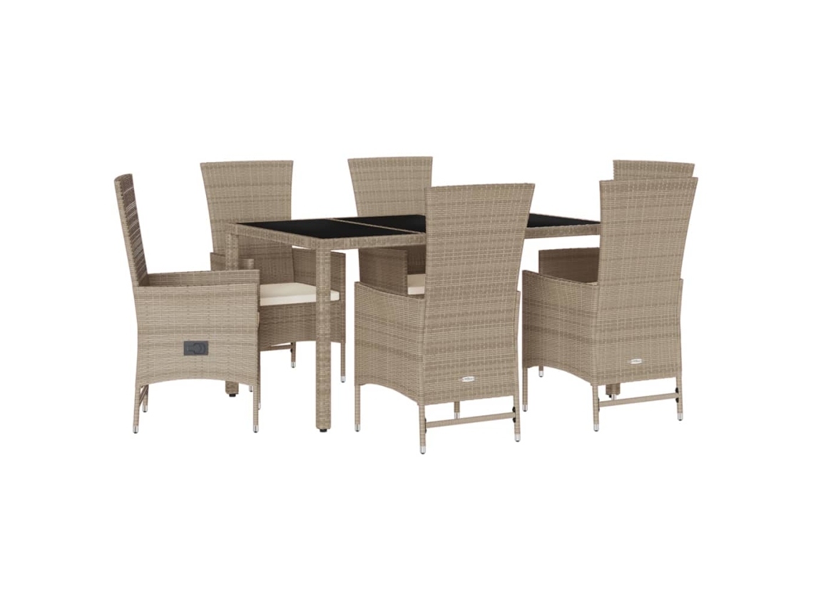 Conjunto de 7 Jantar para Jardim com Almofadões Vime Pe Bege MAISON EXCLUSIVE