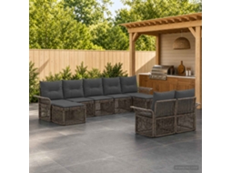 Vidaxl Conjunto De Sofá De Jardim 9 Unid. Cinzento Vime Pe