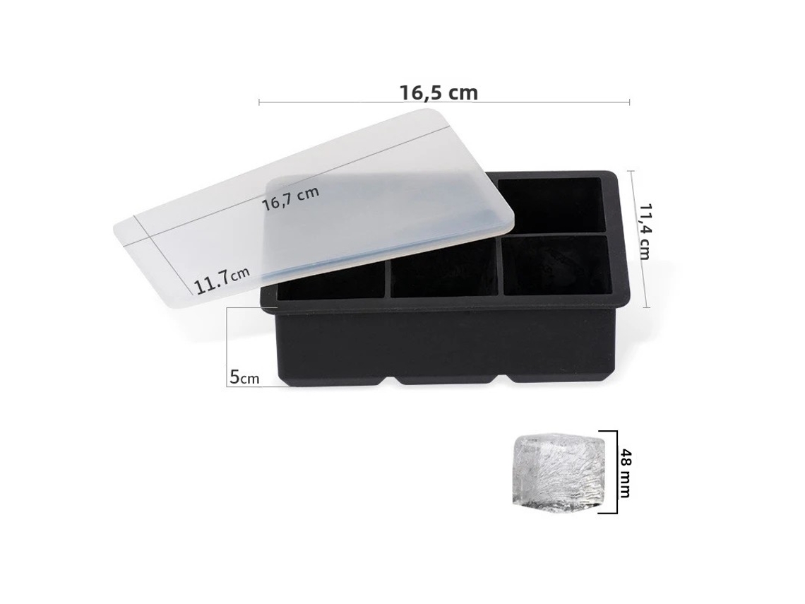 Forma de Silicone para Gelo com 6 Compartimentos, Permite Fazer Cubos de Gelo Grandes, com Tampa. MDUG