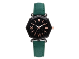 Relógio de Pulso Feminino de Quartzo com Pulseira de Couro Pu Estilo Simples (verde)