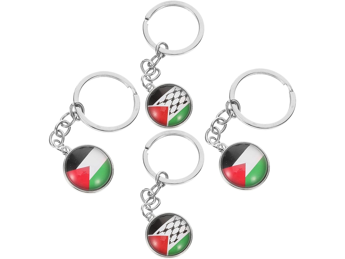 Conjunto de 4 chaveiros de metal com o desenho da bandeira nacional da Palestina - Acessório Leve