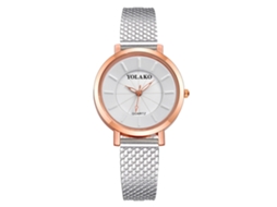 Relógio de Pulso Feminino Casual de Quartzo com Dial Redondo Simples Pulseira de Plástico (prata)