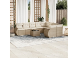 Vidaxl 10 Pcs Conjunto De Sofás P/ Jardim Com Almofadões Vime Pe Bege