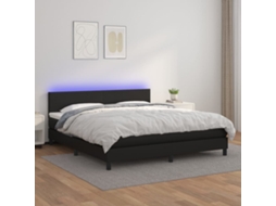 Vidaxl Cama Box Spring C/ Colchão/led 160x200cm Couro Artificial Preto