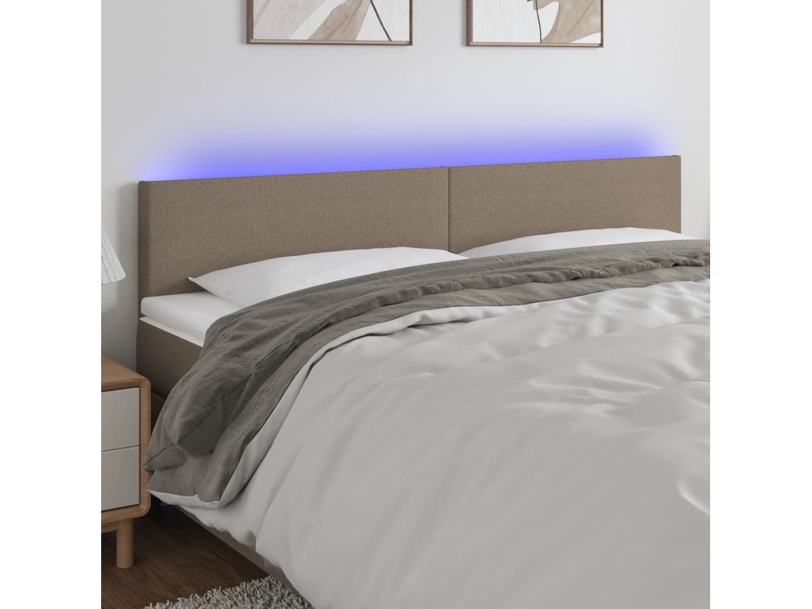 Vidaxl Cabeceira Cama Luzes Led Tecido 160x5x78/88cm Cinza-acastanhado