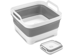 Balde Dobrável de 9 Litros com Tampa Drenagem e Alça para Transporte, Ideal Casa, Camping, Caravana, Alimentos Lavagem Roupas (1 Unidade, Br AQUAFORGE