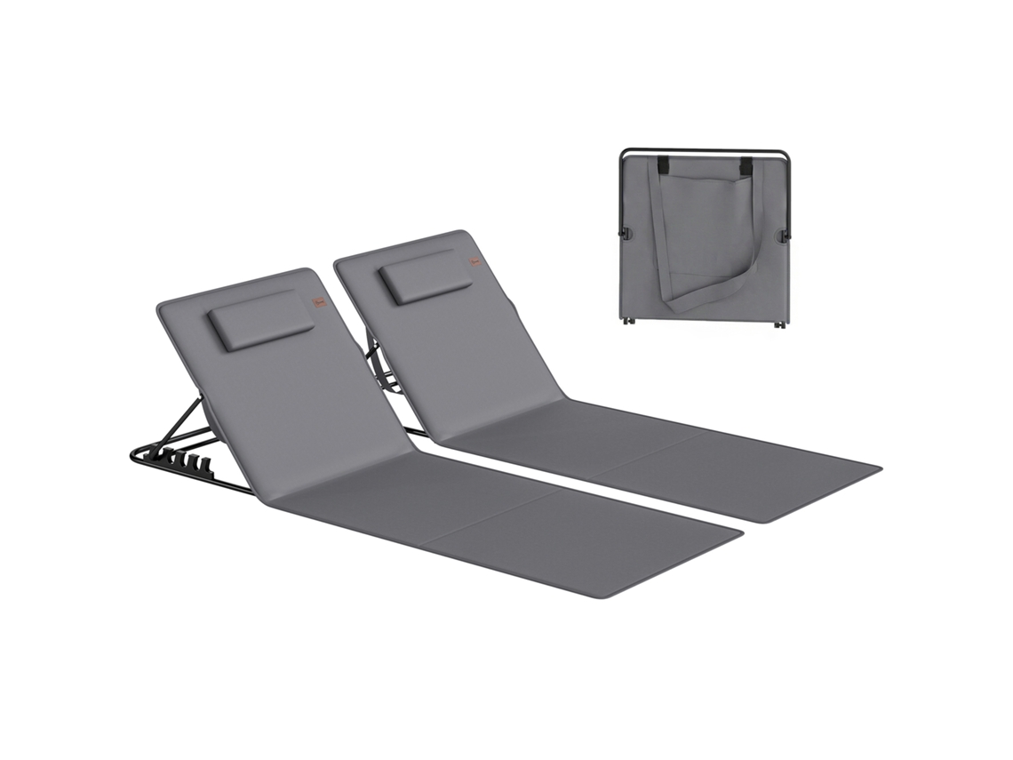 Conjunto de 2 Tapetes de Praia com Encosto Ajustável, Espreguiçadeira Leve Dobrável com Bolsa de Armazenamento para Travesseiros Ge