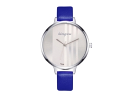 Relógio de Pulso Feminino de Quartzo com Pulseira de Couro Pu Estilo Simples Azul