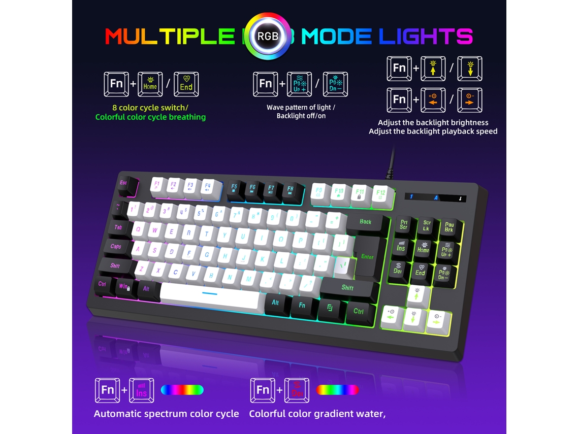 Teclado Gamer Mini Com 87 Teclas Hxsj A877 K87 Rgb, Teclado Membrana Com Sensação Mecânica