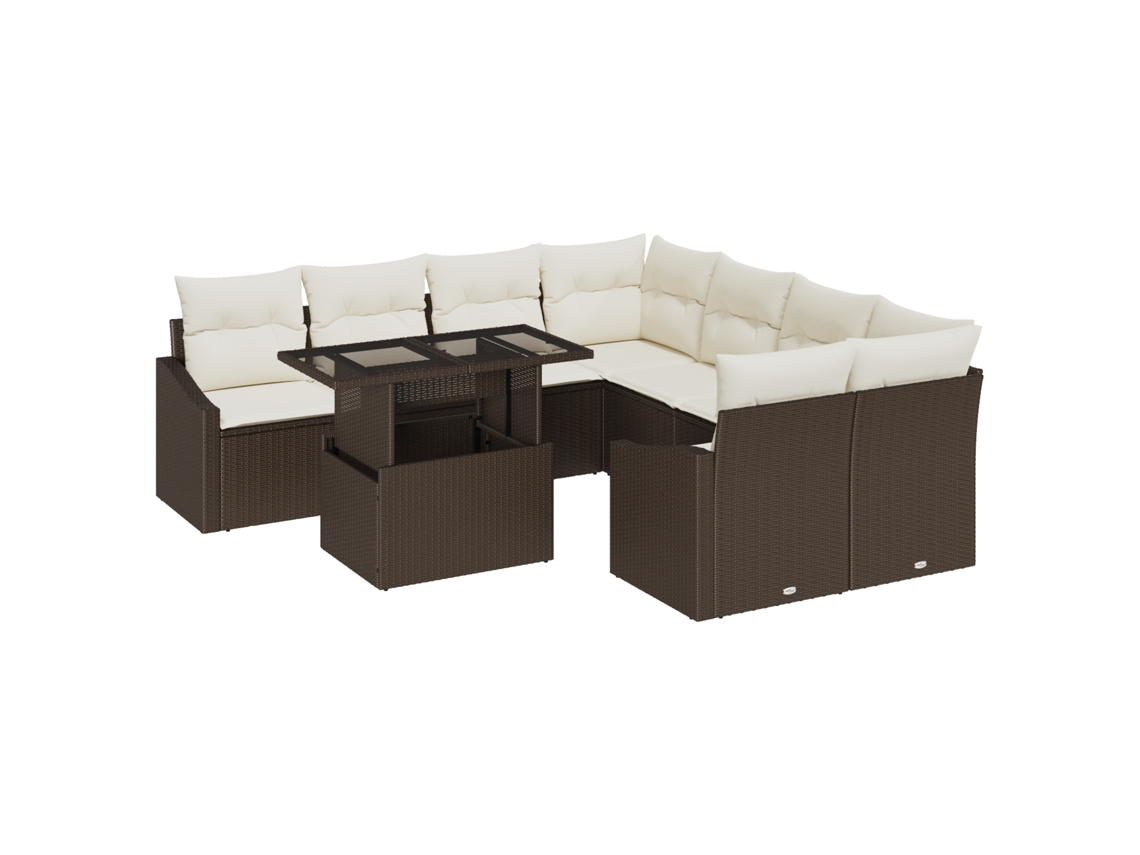 Conjunto 9 De Sofá De Jardim  Vidaxl Castanho Rattan