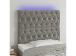 Vidaxl Cabeceira Cama C/ Luzes Led Veludo 90x7x118/128cm Cinza-claro