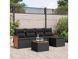 Vidaxl 6 Pcs Conjunto Sofás De Jardim C/ Almofadões Vime Pe Preto