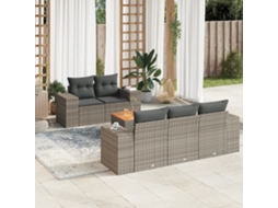Vidaxl 6 Pcs Conjunto Sofás De Jardim Com Almofadões Vime Cinzento