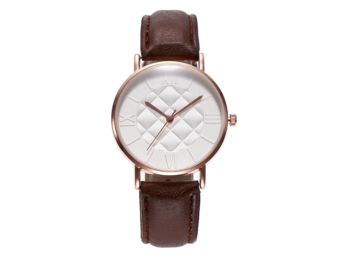 Relógio feminino de quartzo com pulseira de couro PU marrom e numerais romanos da Zhoulianfa