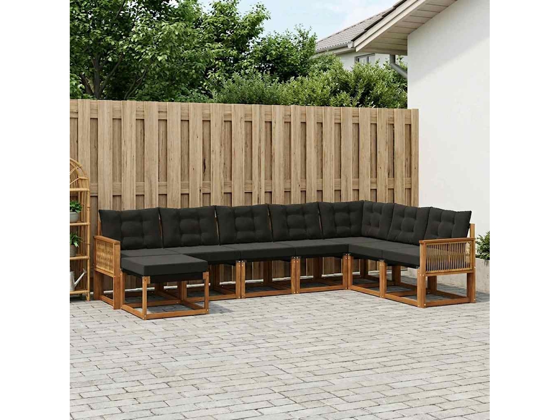 Vidaxl Conjunto De Sofás Para Exterior 8 Unid. Natural E Preto