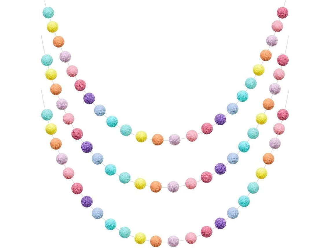Guirlanda De Bola De Lã Pom Pom Colorida Para Carnaval Páscoa Halloween, Cores Arco-íris, 3 Peças