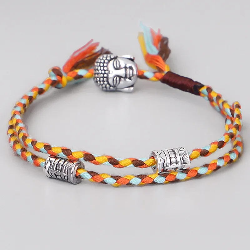 Pulseira Trançada com Cordão e Amuleto em Formato de Cabeça de Buda, Estilo Tibetano, Pulseira com Pingente de Amizade para Casais. MDUG
