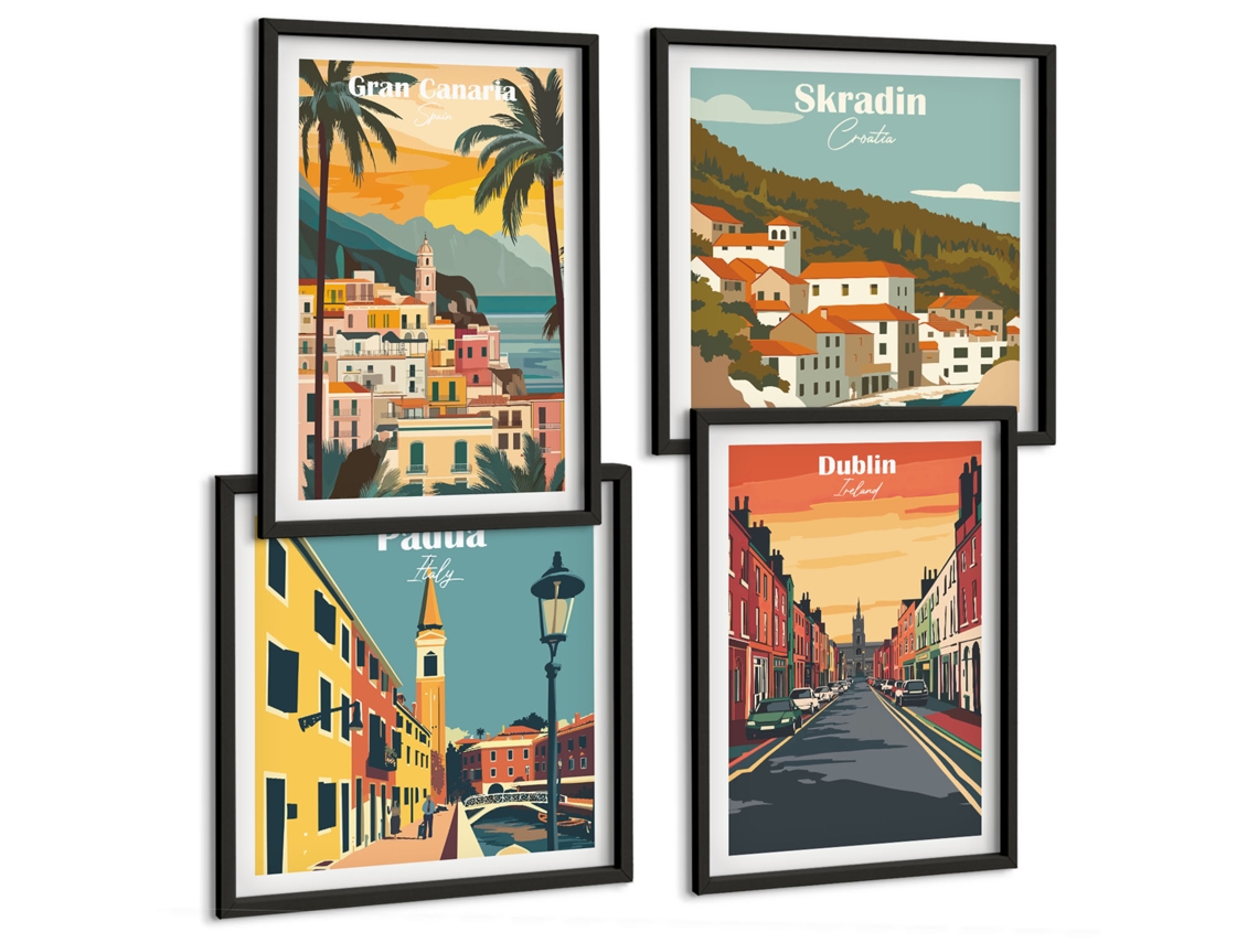 Composição De Quadros Cidades Litorâneas Polonesas Flora Espelharte (4 Peças)