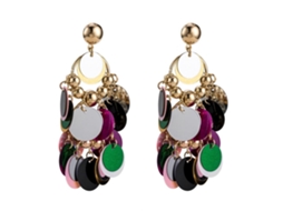 Brincos Liga Geométricos Paillettes Coloridas Pingentes Tassel