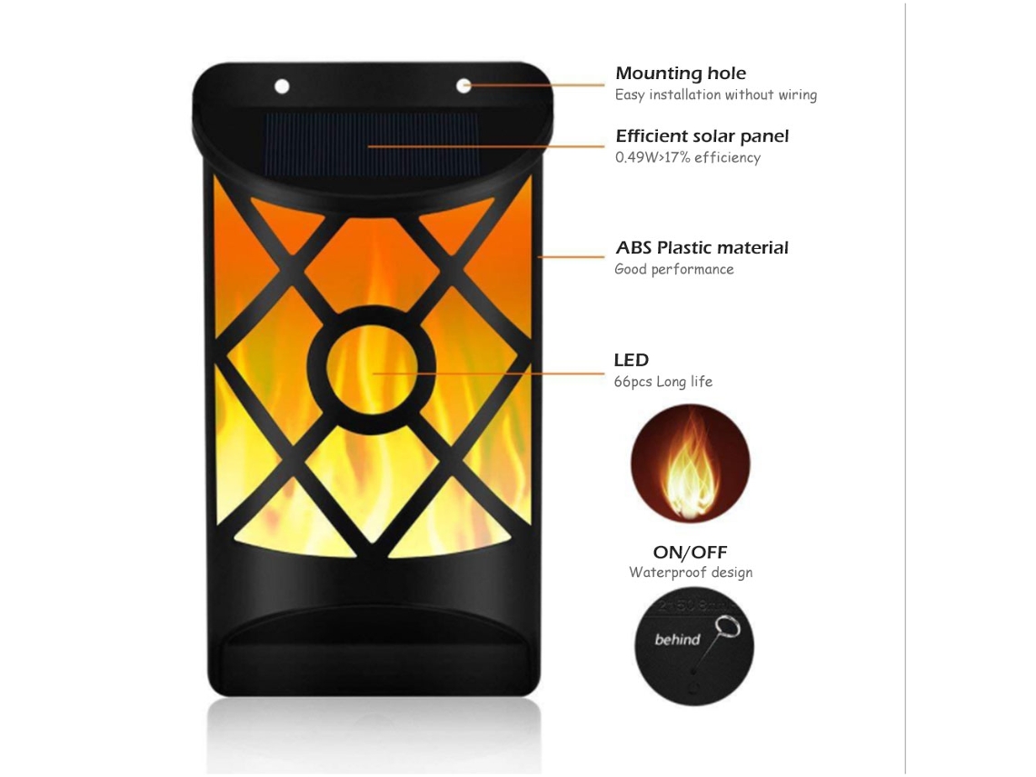 2026 luz Solar Exterior Impermeable de Fuego Con Sensor de Oscuridad 66 Led para Jardín Patio Pared