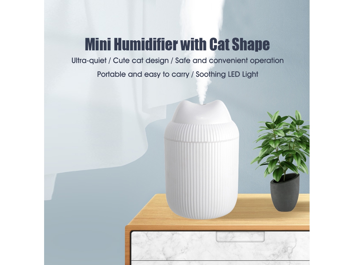 Aetheria umidificador Portátil Gato Ultra silencioso 220ml Usb Luz Led 7 Cores Presente Natal Aniversário