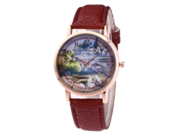 Relógio feminino moderno de quartzo com pulseira de couro sintético, mostrador redondo, marrom.