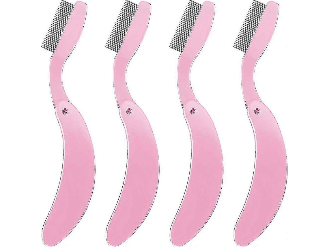 Pente Dobrável Para Cílios , Pente De Aço Inoxidável Com Dentes E Pincel Para Maquiagem De Sobrancelhas (rosa) Everley891 (pacote Com 4)