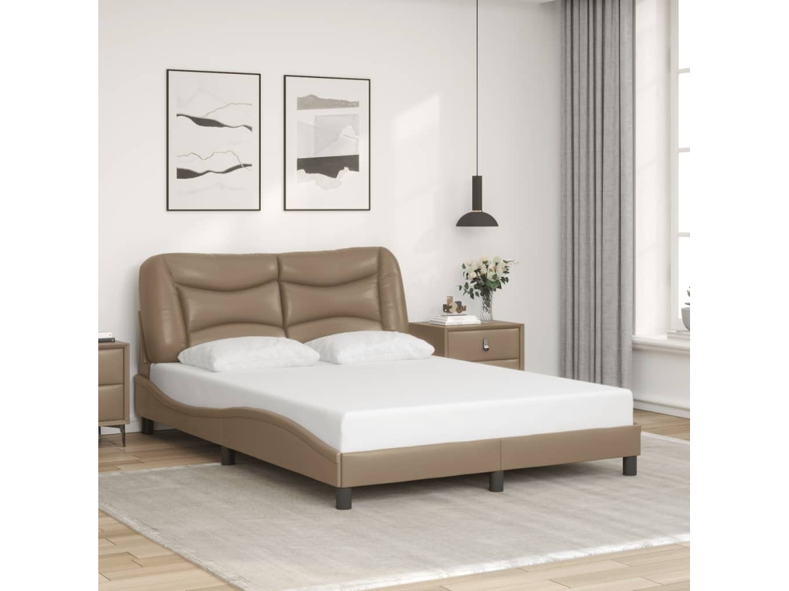 Estrutura Cama Cabeceira 140x200 Cm Couro Artificial Cappuccino