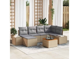 Vidaxl Conjunto De Sofá De Jardim 7 Pcs Bege E Cinzento Claro