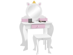 Toucador Infantil S/MARCA, com Banco, Espelho, Compartimentos, Desenho de Unicórnio, Branco