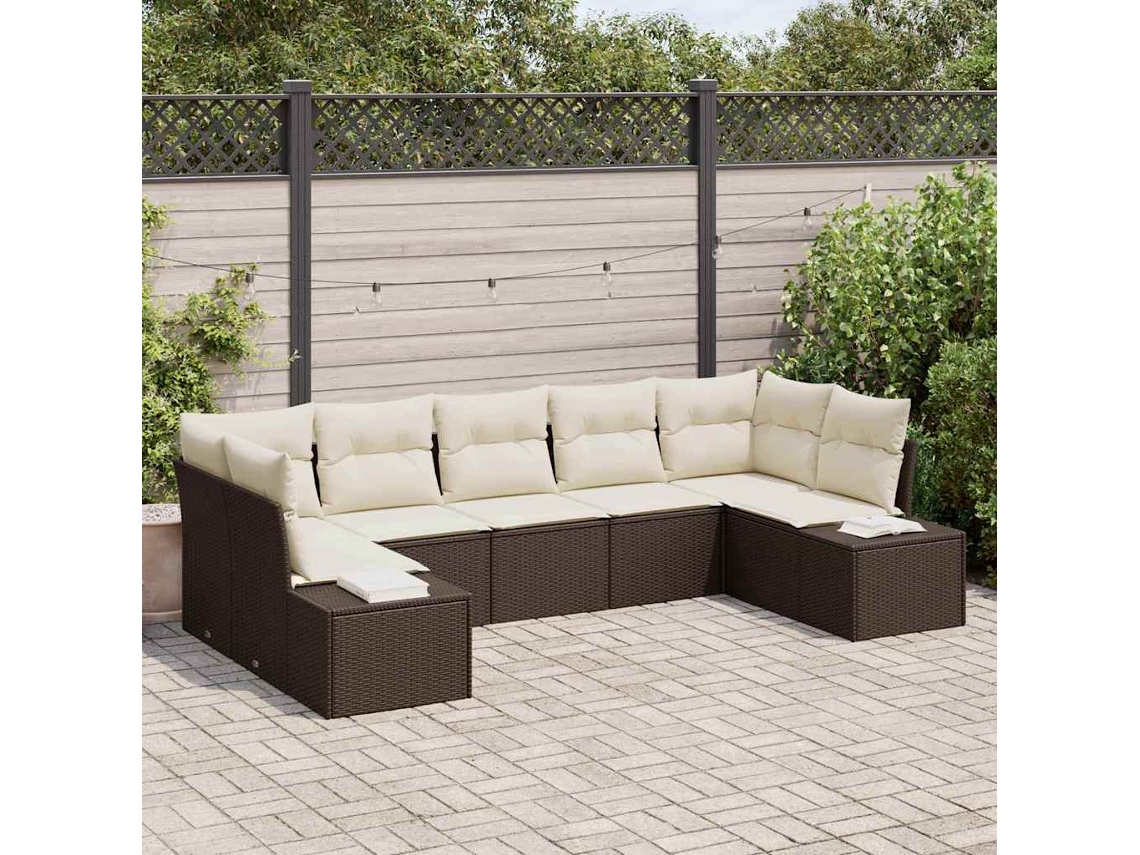 Vidaxl Conjunto de Sofá de Jardim com Almofada 7 Pcs Castanho Vime Pe