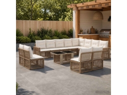 Vidaxl Conjunto De Sofá De Jardim 13 Unid. Bege E Branco Creme Vime Pe